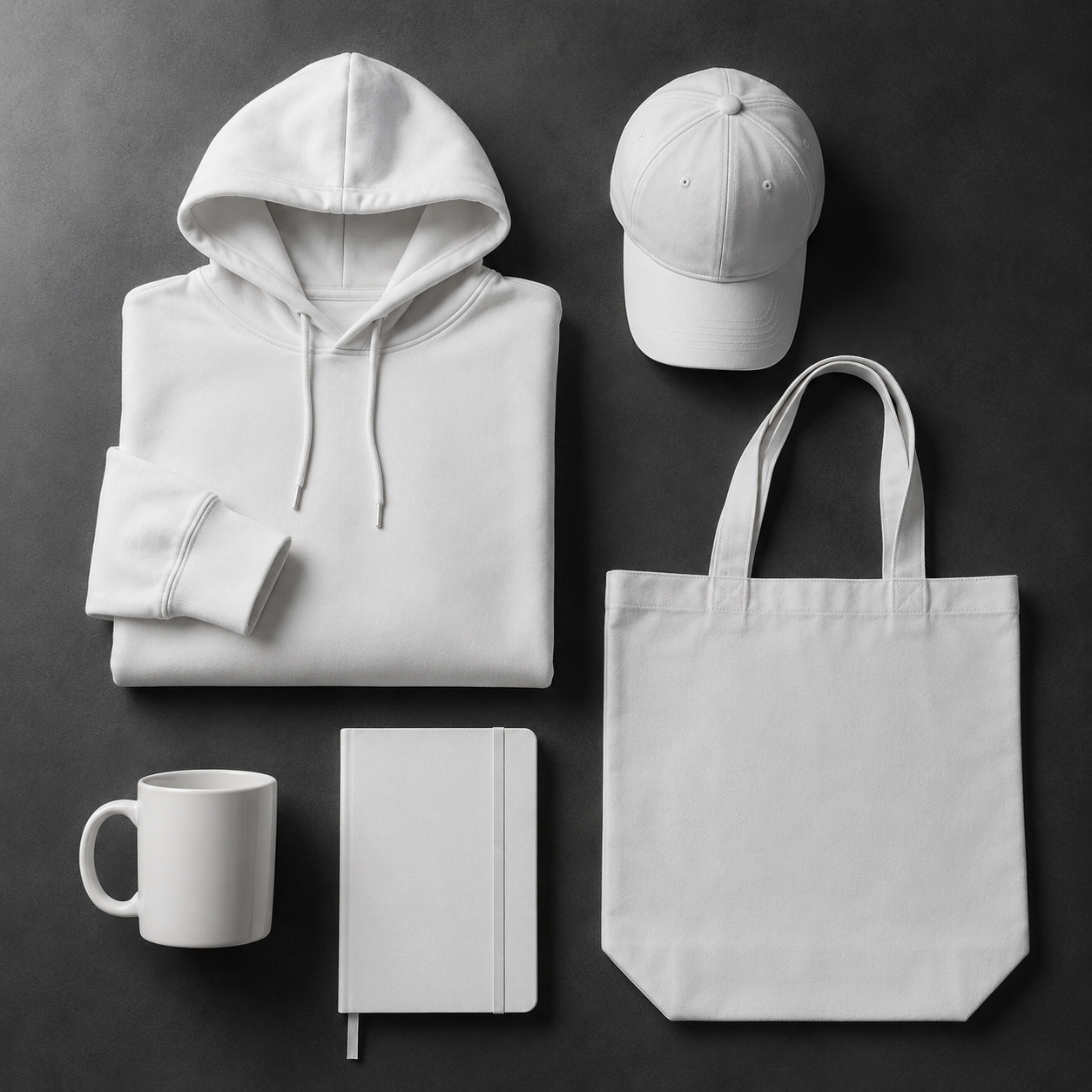 Imagem gerada: flat lay editorial de produtos
